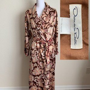 Oscar de la Renta long Robe Paisley Satin Floral Belt brown Floral Hippy